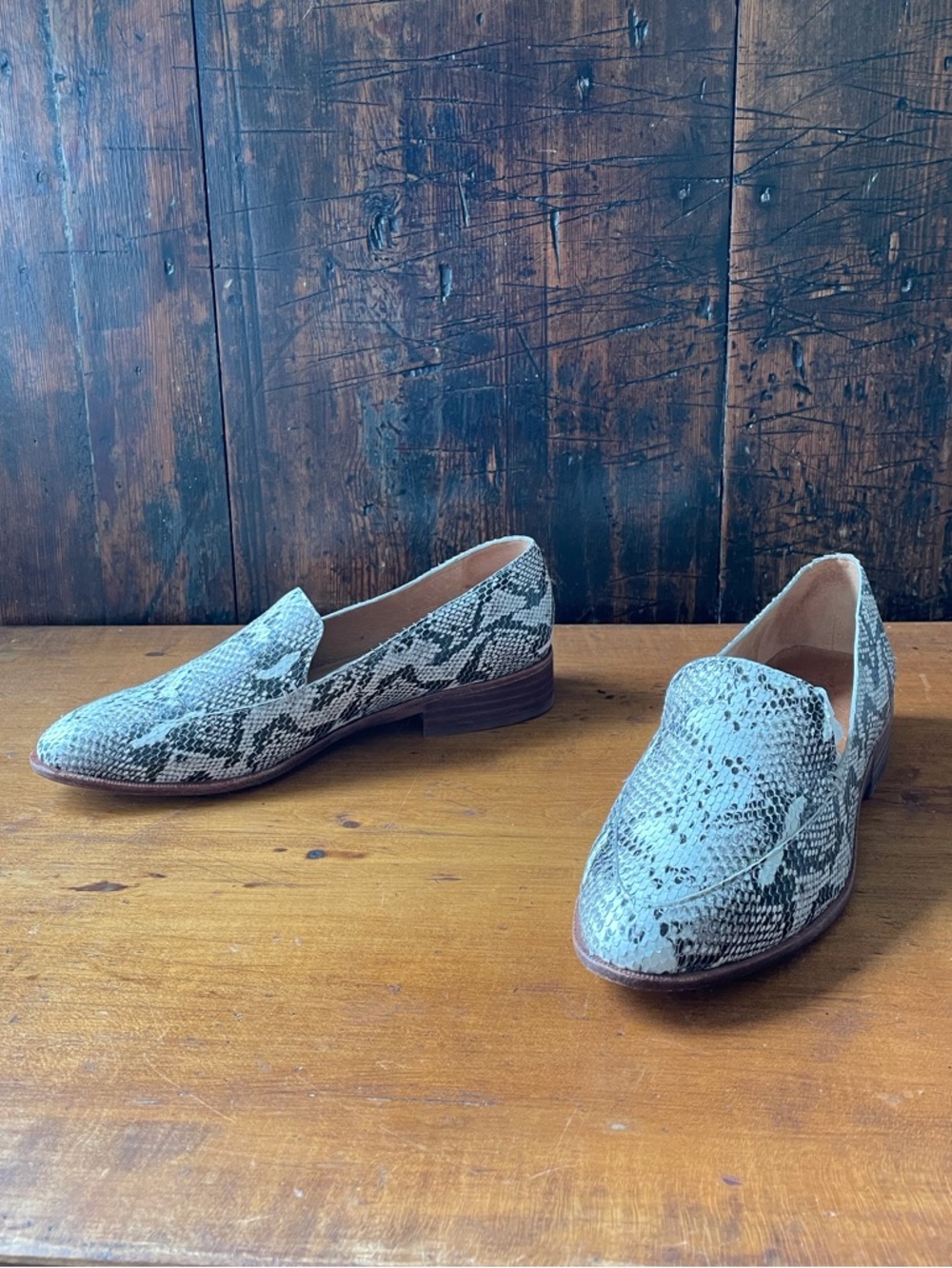MADEWELL FRANCES LOAFER SNAKESKIN 8.5 SNAKE BLACK WHITE LEATHER MULE SKIMMER - Picture 5 of 11